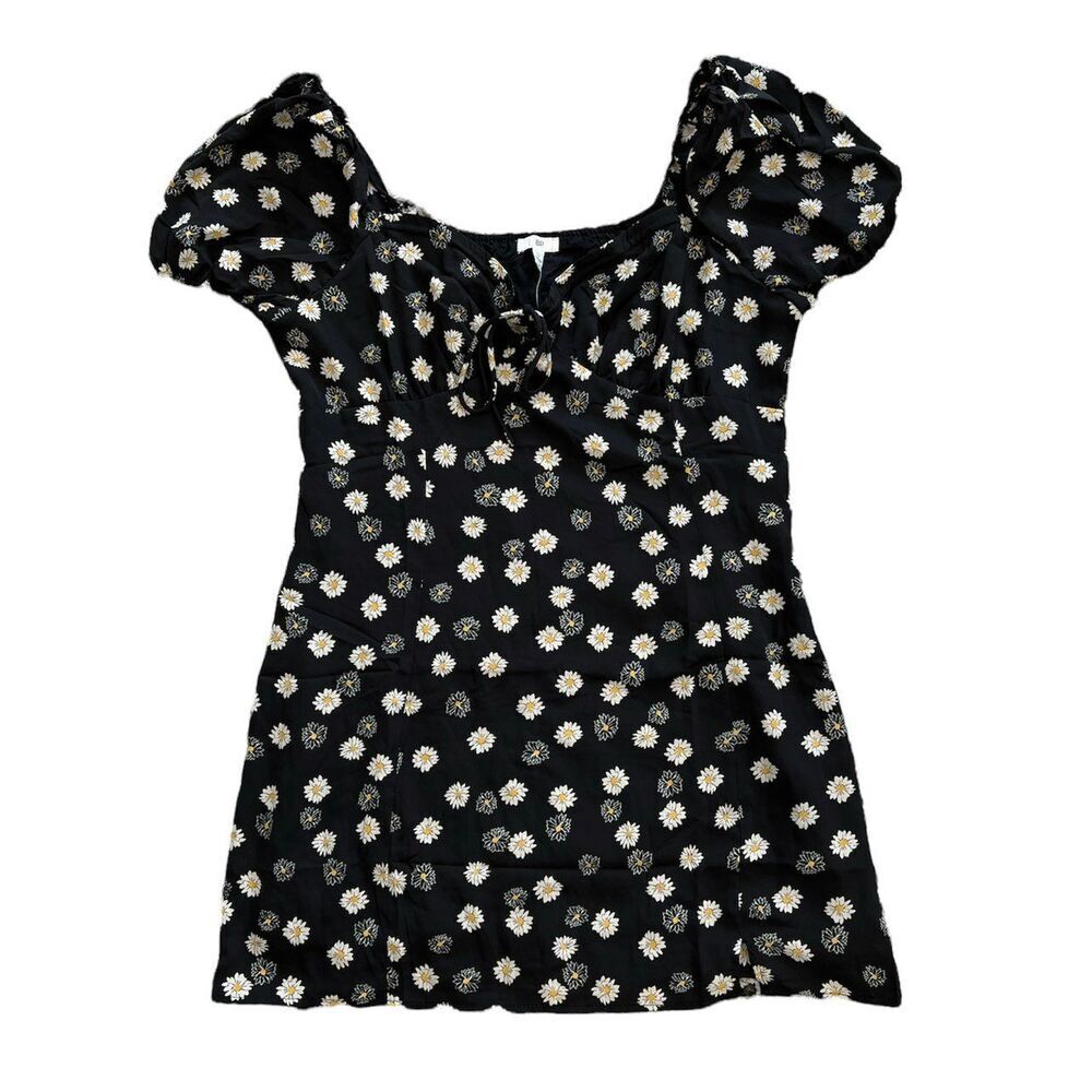 BP. Black Daisy Printed Tie Front Mini Dress 1X - Picture 2 of 4
